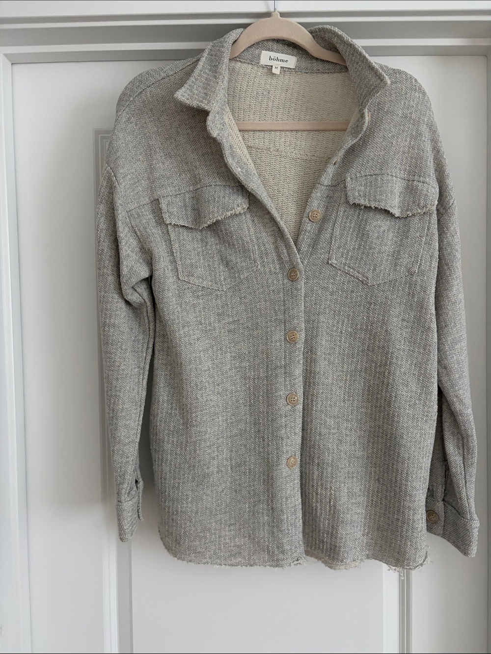 bohme gray frayed Button-Front Knit Shirt Jacket